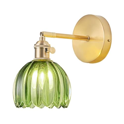 Image of NETHCUEL Hardwired Wall Sconce Lights, Vintage Wall Lights with Switch, Gold Wall Lights with Tulip Green Glass Lampshade, Indoor Wall Lights for Bedrooms, Bedside Wall Lamp, Light Bulb Not Included