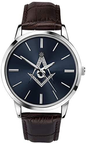 Image of Sekonda Men's Masonic Analogue Quartz Watch with Blue Dial and Brown Leather Strap 90093
