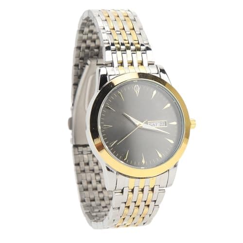 Image of RiToEasysports Stylish Classic Quartz Stainless Steel Dress Watch with Dual Date, Luminous Function, and Waterproof for Business Men (Gold and Silver Strap Black Dial)