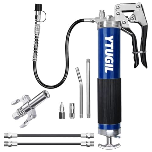 Image of YTUGIL Grease Gun - Heavy Duty Grease Gun Flexible Hose, 8000 PSI Manual Gun Grease, Reinforced Coupler, Metal Pipes, Nozzles for Automotive & Machinery Maintenance