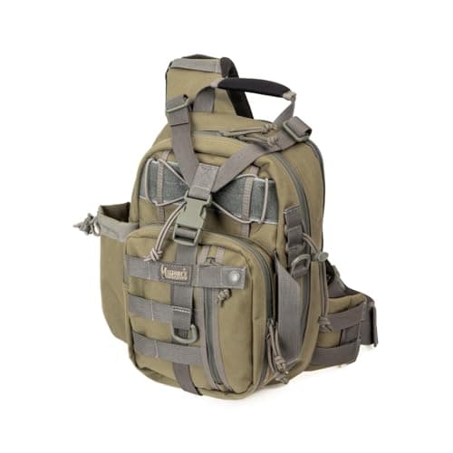 Image of Magforce Tactical Sling Bag - Mini Shoulder Backpack for Travel, Molle Compatible, Lightweight Nylon, Large Capacity, Multiple Compartments with Strap, khaki leaves, 13 Liter