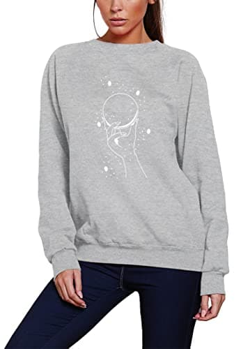 Image of Hand Crystals Moon and Stars - Youth & Womens Sweatshirt - Healing Health Quartz XS Grey