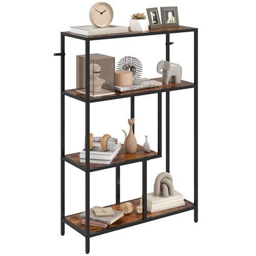 Image of HOMCOM 4-Tier Bookshelf, Industrial Bookcase with Metal Frame, Storage Shelving Unit, Freestanding Shelves for Home Office, Study, Living Room, Bedroom, Rustic Brown