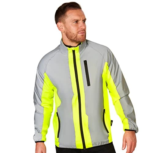 Image of BTR Hi Vis Reflective Jacket Ideal For Cycling, Running, Jogging, Riding. Fits Men & Women. High Visibility Hi Viz & VERY Reflective Outdoor Sports Jacket yellow Medium 40-42 Inches