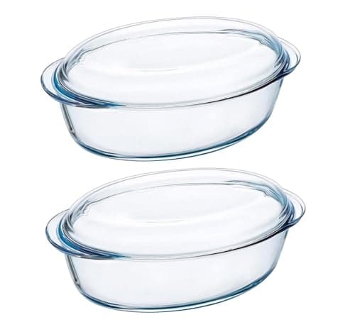Image of Pyrex Essentials Glass Oval Casserole Dish with Lid 4.0L Transparent (Pack of 2)