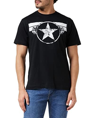 Image of MARVEL Men's Captain America Cap Logo T Shirt, Black, S UK