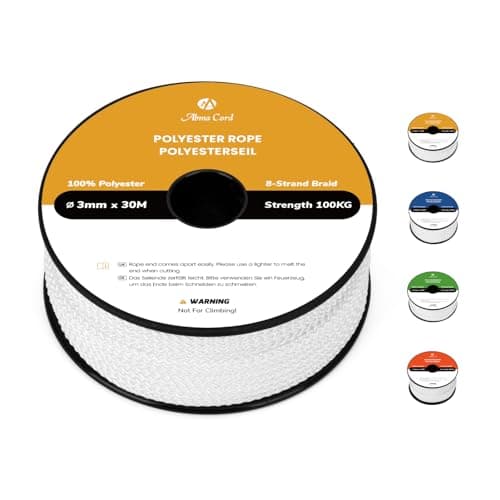 Image of Abma Cord Polyester Rope 3mm x 30m Diamond Braided Cord on Spool - White