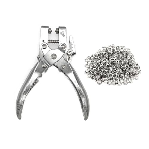Image of JZK Heavy Duty 5mm Single Hole Punch and Eyelet riveting Pliers Set with 200 Silver Rivet for Paper Cardboard Leather Belt Cloth Thin Plastic, Metal Stud Punch kit Hole Puncher Tool