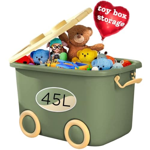 Image of Froppi 45L Toy Box | Toy Storage with Lid | Kids Storage on Wheels | Large Size | Green | L50 W35 H30 cm