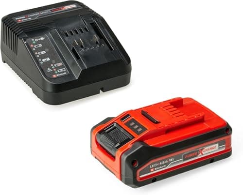 Image of Einhell 18V 4.0Ah Plus Lithium-Ion Battery and Charger Set, Power X-Change Battery Starter Kit, 2nd Generation, Universally Compatible with All PXC Power Tools and Garden Machines
