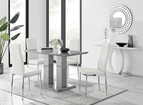 Image of Furniturebox UK Imperia Dining Table Set With 4 White Milan Chairs - Stunning High Gloss Grey Dining Table (120 x 70 cm)