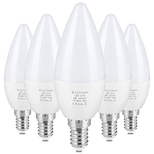 Image of Vicloon E14 LED Candle Bulbs, 5 Pcs 5.5W C37 E14 LED Bulbs, 40W Incandescent Equivalent, Warm White 3000K, 500LM, C37 SES Small Screw Bulbs, No Dimmable