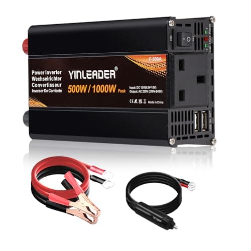 Image of Yinleader 500W /1000W Car Power Inverter DC 12V to 240V AC - Car Plug Adapter to UK Plug Socket USB Ports converter with Car Cigarette Lighter for Laptop, Phones, Tablets