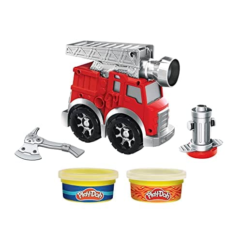 Image of Play-Doh Wheels Fire Engine Playset with 2 Non-Toxic Modeling Compound Cans Including Water and Fire Colors, Firetruck Toy for Kids 3 and Up