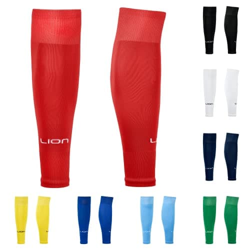 Image of LION SPORTSWEAR Football Sock Sleeves To Accompany Grip Socks - Fits Over Calf/Shin Pads - Variety Of Colours To Match Your Team Kit (Red)