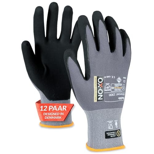 Image of OX-ON Flexible Advanced 1900 Grey Work Gloves, Durable Safety Gloves, Secure & Precise Grip, Protective & Comfortable Nitrile Gloves, Phone Touch Function, Food Contact Sanitised - 12pairs,Size 6/XS