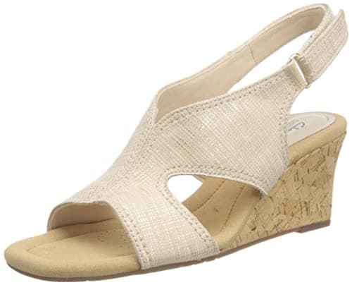Image of Clarks Women's Kyarra Aster Wedge Sandals, Sand Metallic, 7 UK