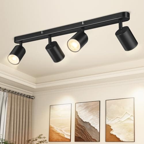 Image of Spot Lights Ceiling, 4 Way Spotlight Ceiling Lights, Adjustable LED Ceiling Spotlight Bar with GU10 Socket, Black Light Fittings Indoor for Kitchen, Bedroom, Hallway, Living Room (Bulbs Not Included)