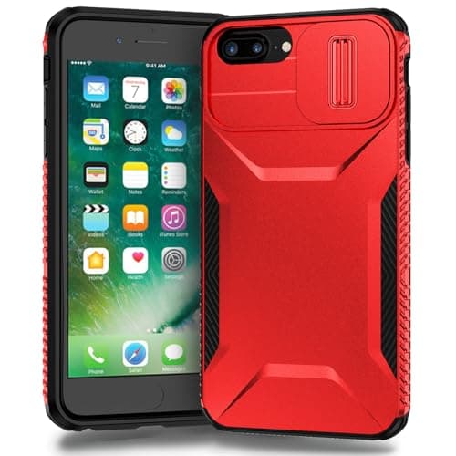 Image of Yerebel Case for iPhone 7 Plus/iPhone 8 Plus/iPhone 6 Plus/6S Plus Case with Slide Camera Cover, Military Grade Non-Slip Heavy Duty Rugged Shockproof Protective Phone Cover for iPhone 8 Plus Red