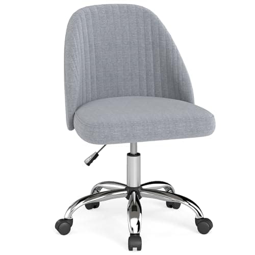 Image of COSTWAY Swivel Office Chair, Ergonomic Armless Height Adjustable Desk Chair with Wheels, Curved Backrest and Upholstered Seat, Mid-Back Executive Vanity Task Chairs for Home Office (Grey)