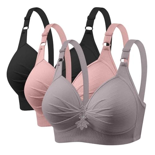 Image of Flodxo Ladies Bras Non Wired Full Support Plus Size Sports Bras Women Wireless Push Up Padded Soft Full Coverage Bra Adjustable Straps Comfort Seamless Bra Underwear Multicolor 4XL
