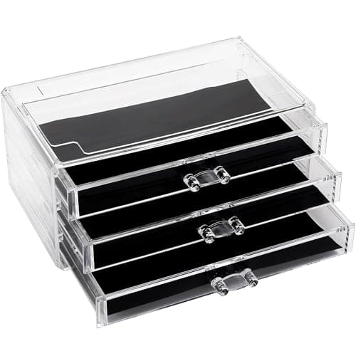 Image of Sea Team Clear Makeup Organizer with Drawers, Acrylic Plastic Cosmetic Display Case, Jewelry Storage Box, Holder for Dresser, Bathroom, Vanity, Countertop (3 Drawers)