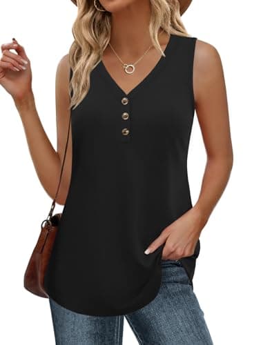 Image of Zeagoo Womens Summer Top Sleeveless V Neck Loose Tops Casual Dressy Print Vest Tank Tops Black