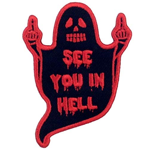 Image of ZEGIN See You in Hell Ghost Patch Embroidered Applique Badge Iron On Sew On Emblem