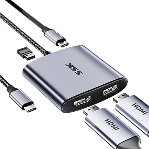 Image of SSK USB C to Dual HDMI Multiport Adapter 4K/60Hz with PD 100W Fast Charging, 4 in 1 USB Type C to Dual Monitors Multiport Adapter Compatible Thunderbolt 3 for MacBook Pro Air Lenovo Dell HP Chromebook