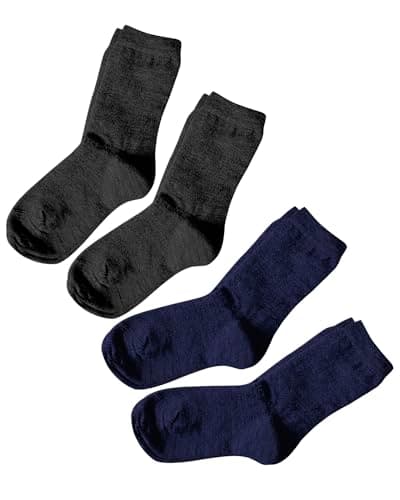 Image of vitsocks Kids 80% MERINO WOOL Warm Winter Boys Girls Socks (4 PAIRS) Woolen Terry Sole Junior Childrens Sizes UK, black & navy blue, 12.5-2