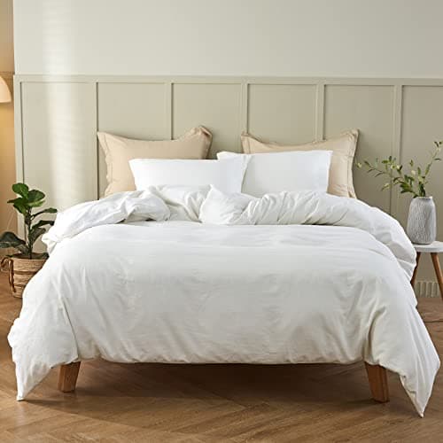 Image of Simple&Opulence Linen Duvet Cover King,Natural Linen Cotton Duvet Cover with Pillowcase,King Size Bedding Set,Soft Warm Breathable Bed Quilt Cover with Button Closure,230x220cm,White