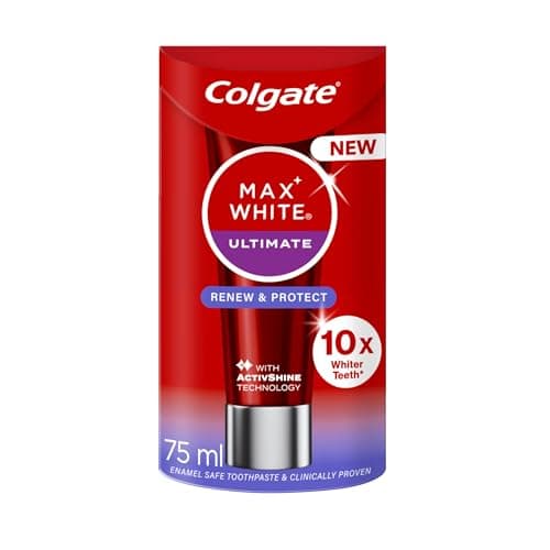 Image of Colgate Max White Ultimate Renewal Whitening Toothpaste 75ml - 10X Whiter Teeth* - Instant Teeth Whitening Toothpaste^ - Deeply* Whitens - Helps Prevent Future Stains - Enamel Safe for Daily Use