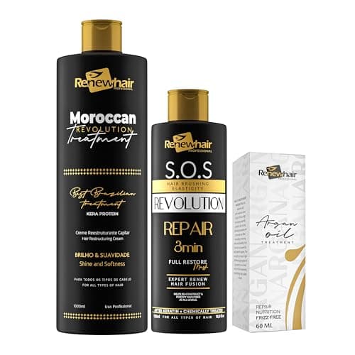 Image of Renew Hair Professional Keratin revolution Extreme Formaldehyde Free, Keratin Protein, Smoothing Hair,Straightening For Silky Smooth & Frizz Free Hair 1000ml , SOS 500ml,60ml Argan oil