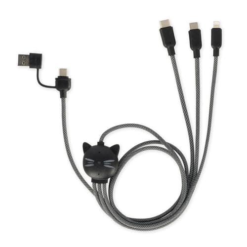 Image of LEGAMI - Three Hugs Kitty 3 in 1 Charging and Sync Cable 5 Ports with Type-C USB Adapter Fast Charge up to 60W/3A Length 120cm