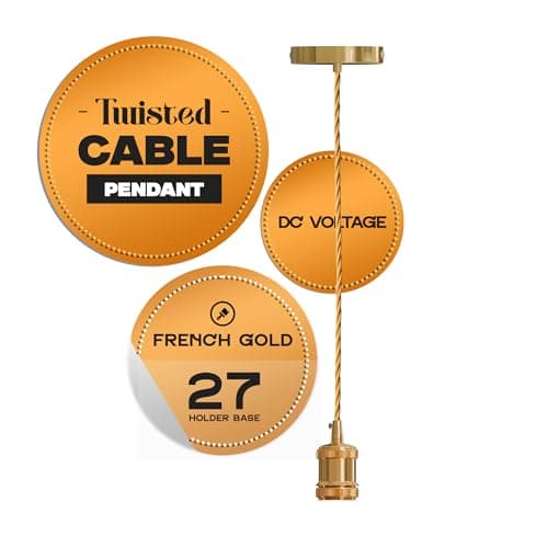 Image of Ceiling Pendant Light Fitting, French Gold Twisted 2m Cable With E27 Lamp Holder, Pendant Bayonet Light Bulb Suspended Light Fitting Kit
