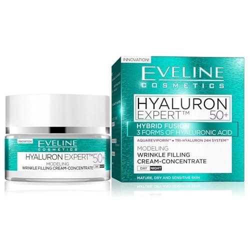 Image of Eveline Cosmetics Hyaluron Expert Day/Night Cream 50+ HYALURON EXPERT™ Anti-Aging Moisturizer with TRI-HYALURON 24h SYSTEM™