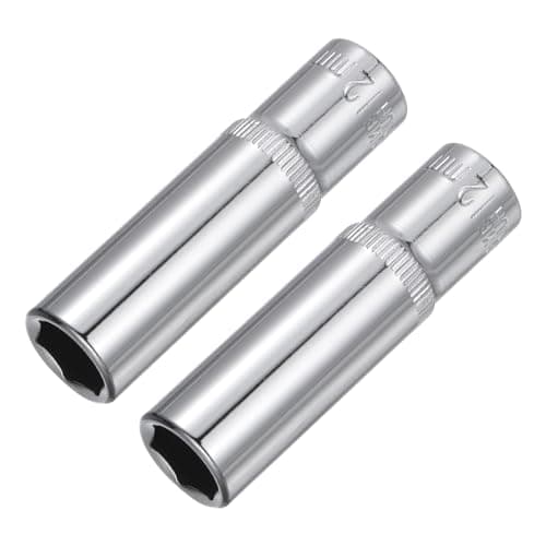 Image of sourcing map 2 Pcs 3/8 Inch Drive 12mm 6-Point Deep Socket, Metric, Steel with Chrome Plated