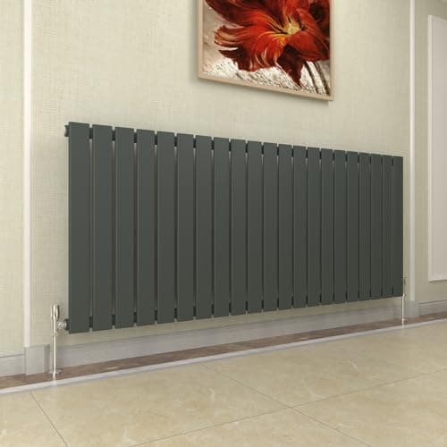 Image of GY Bath Horizontal Radiator Anthracite Flat Panel Designer 600x1428mm Single Modern Central Heating Rads