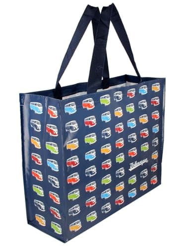 Image of BRISA VW Collection - Volkswagen Reusable Shopping Grocery Bag with T1 Bus Motif (Bus Parade, 26 L)