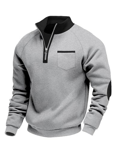 Image of Volemo Mens Sweatshirts Quarter Zip Jumper with Pocket, Warm Fleece Long Sleeve Casual Pullover for Hiking Wear Light Grey XL