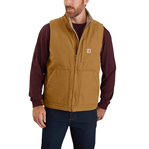Image of Carhartt Men's Loose Fit Washed Duck Sherpa-Lined Mock-Neck Vest, Carhartt® Brown, M