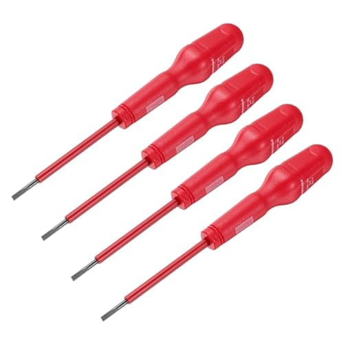 Image of sourcing map 4pcs 1000v Insulated Electrician Screwdriver 3x75mm CR-V Magnetic Slotted Flat Head Insulation Screwdrivers, Red