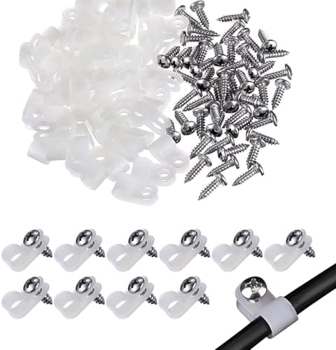 Image of Aroidful 100pcs 1/2 Inch R-Type Cable Clips Nylon Rope Light Mounting Clips with Stainless Steel Screws for Indoor Outdoor Electrical Wire Clamp Organizer Cable (White-1/2 inch)