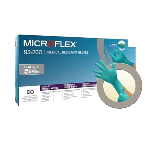 Image of Ansell Microflex 93-260 Disposable Nitrile/Neoprene Gloves, Chemical Resistant, Industrial, Mechanics and DIY use, Green, Size M (7.5-8) (6 Units)