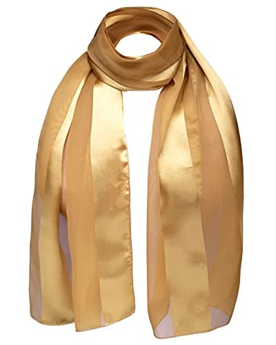 Image of Basic Sense Shiny Satin Scarf Lightweight Silky Chiffon Solid Plain Strip Neck Scarves, Gold