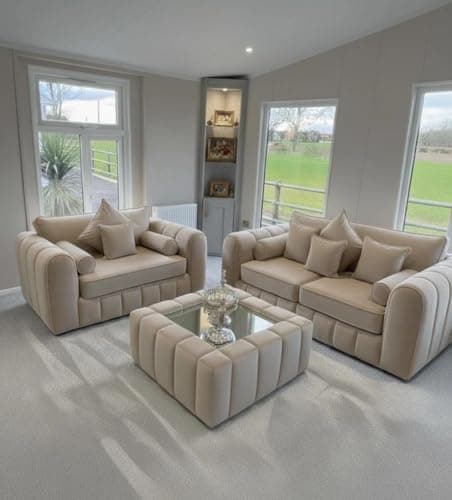 Image of Lilly Fabric Sofa Set 3 + 2 Seater with Free Coffee Table | Modern Living Room Sofa | Multiple Colours Available (Beige)