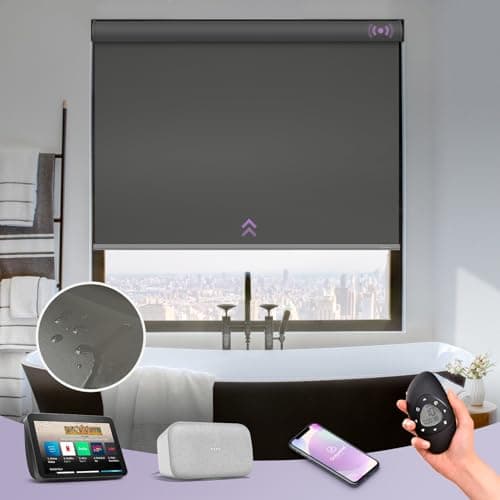 Image of Graywind Waterproof Blackout Smart Blinds - Customised Electric Roller Blinds for Windows, Motorised Shades for Alexa & Google, Rechargeable with Remote Control, Dark Grey