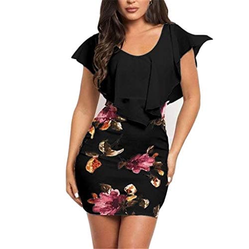 Image of Women's Casual Dress Boho Dress Summer Sleeveless Tunic Dress Plus Size Shirt Dress Floral Printed Bodycon Holiday Party Sweatshirt Mini Dress Round Neck Short Sleeve Princess Dress Black