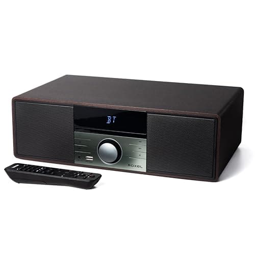 Image of ROXEL RCD 400 All In One Compact CD Player HI-FI System DAB/DAB+ Radio, CD/MP3 Player/USB PLAYBACK with Speakers, Wireless playback, FM & Digital Radio and White Led Display & Stylish Wooden Contour