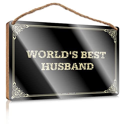 Image of KELVORX Funny House Signs World'S Best Husband Wooden Sign Hanging Door Decor Wall Hanging Plaque Sign(15X28CM)